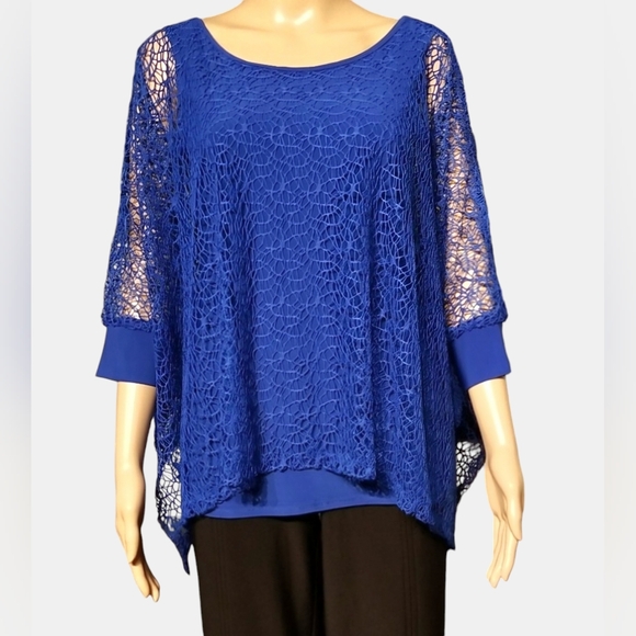 Cartise Dressy Lace Overlay Eveningwear Date Night Top / Size M / Blue - Picture 3 of 17